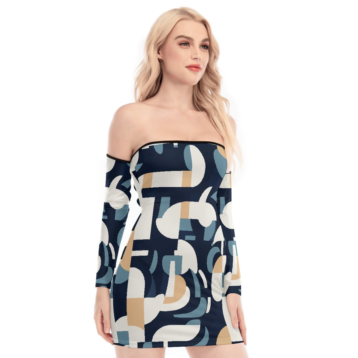 All-Over Print Women's Off-shoulder Back Lace-up Dress