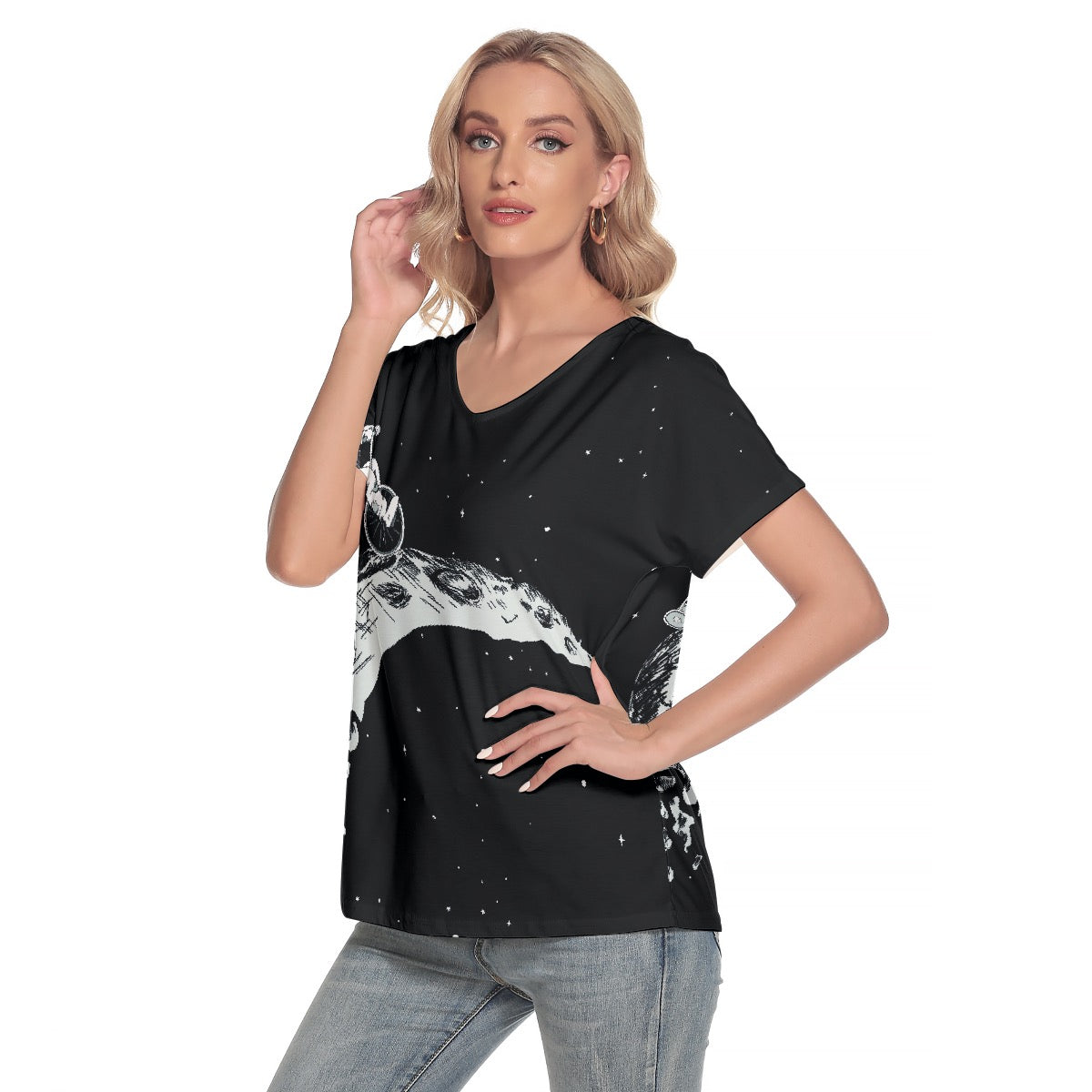 All-Over Print Women's Loose V-neck Short Sleeve T-shirt