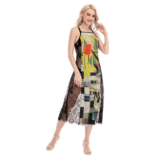 All-Over Print Women's Lace Cami Cross Back Dress