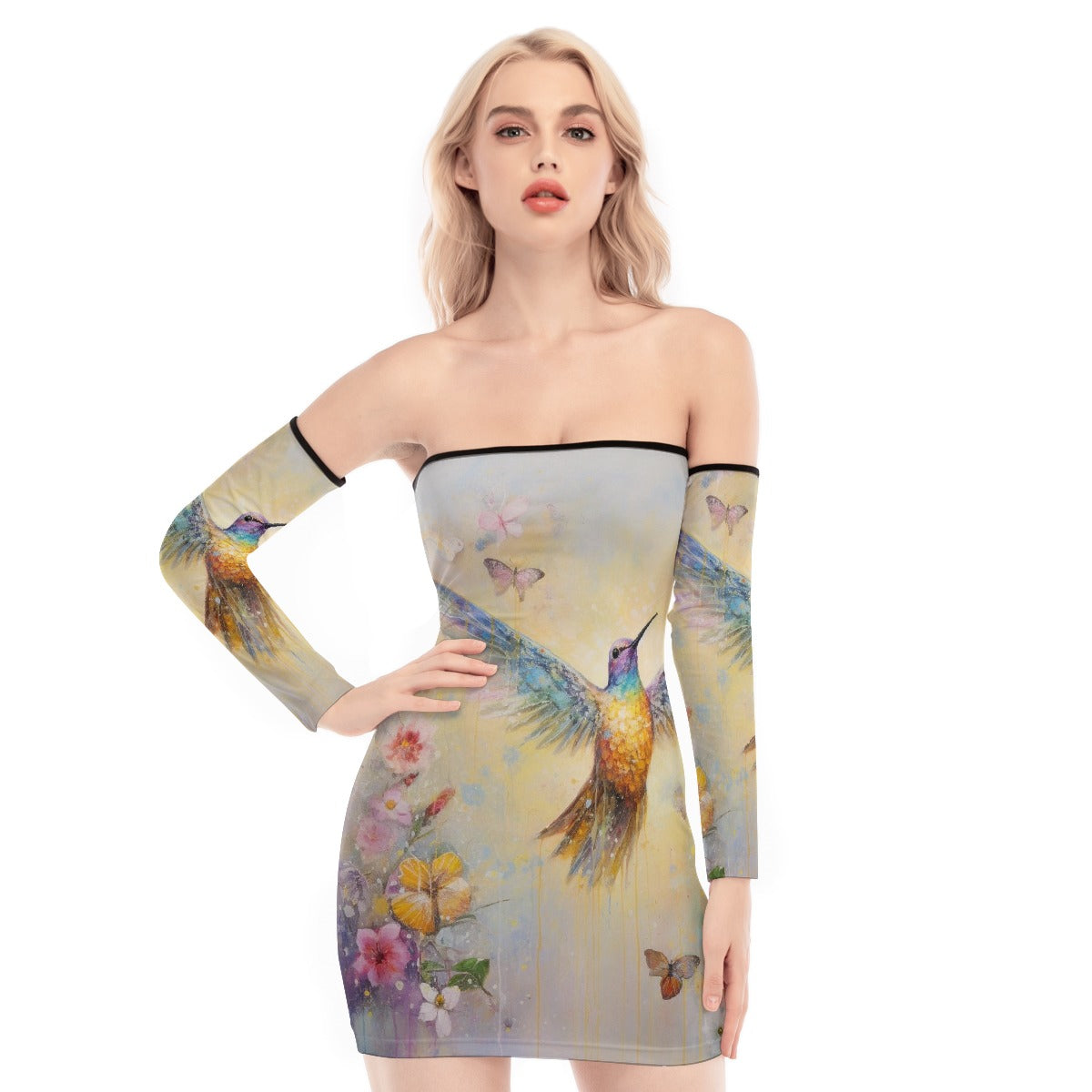 All-Over Print Women's Off-shoulder Back Lace-up Dress