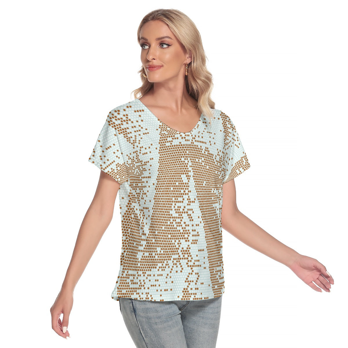 All-Over Print Women's Loose V-neck Short Sleeve T-shirt