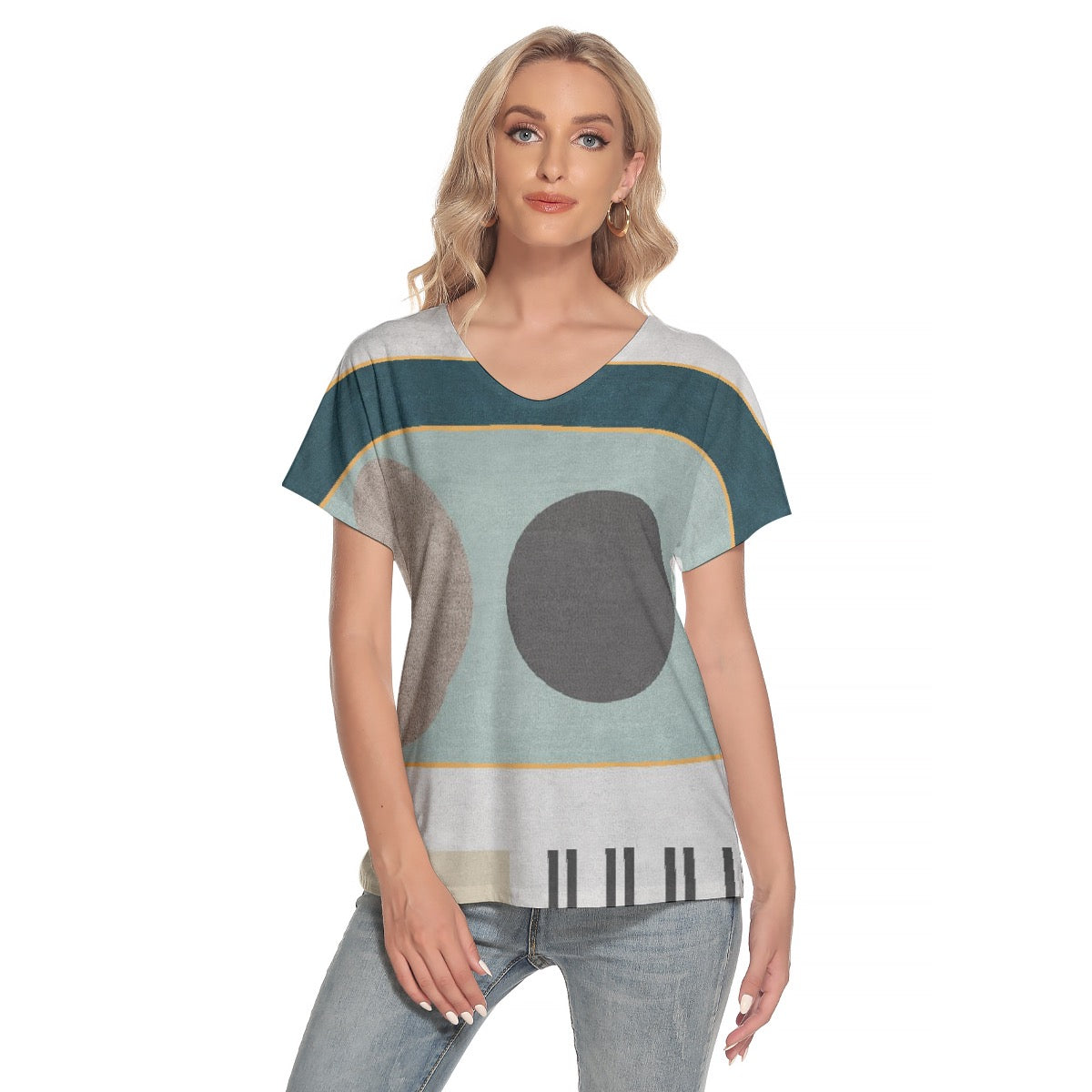 All-Over Print Women's Loose V-neck Short Sleeve T-shirt