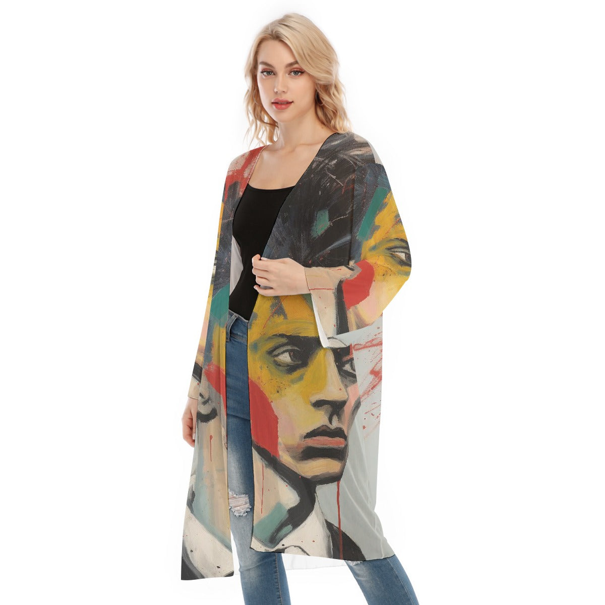 All- Over Print Women's Long Sleeve Mesh Cardigan