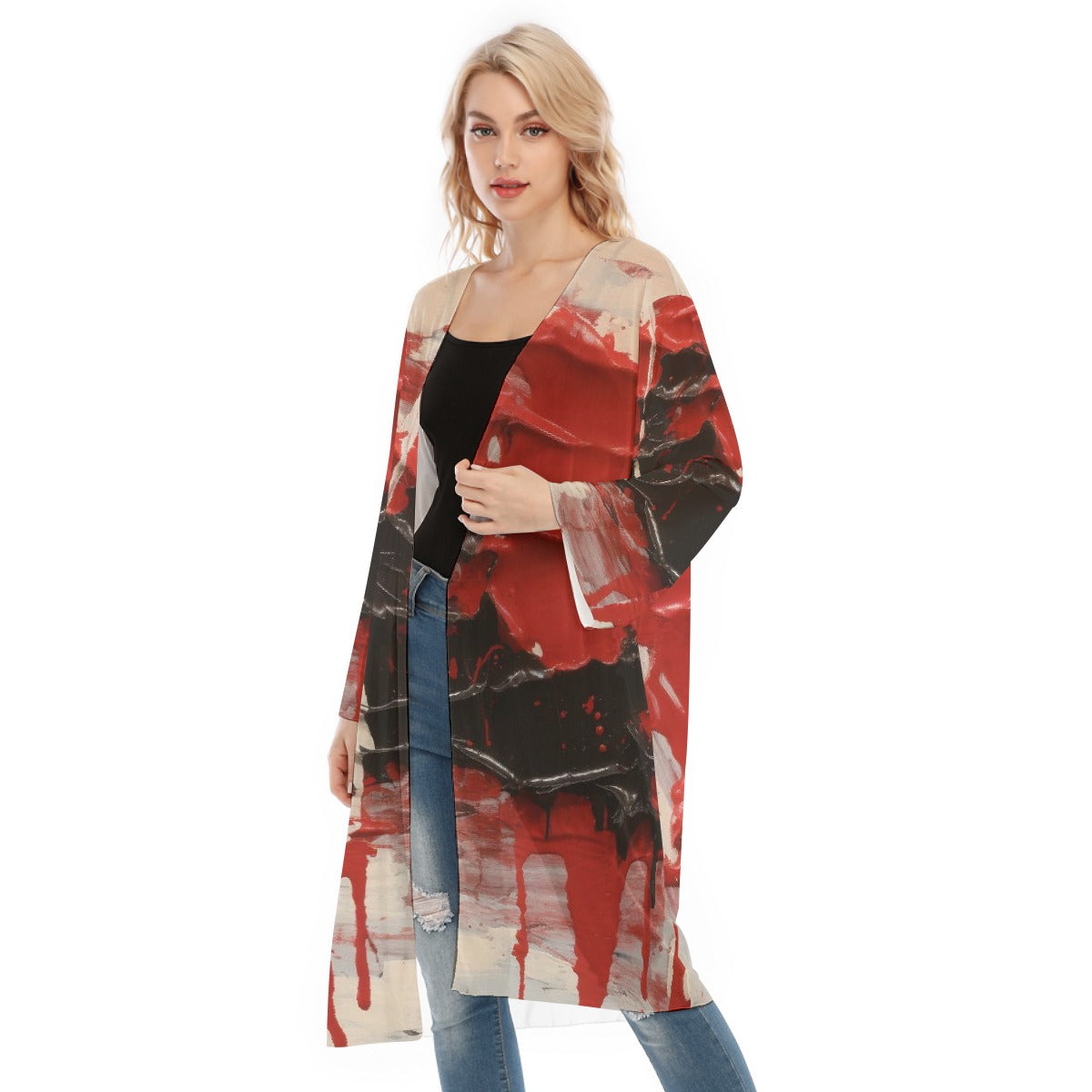 All- Over Print Women's Long Sleeve Mesh Cardigan