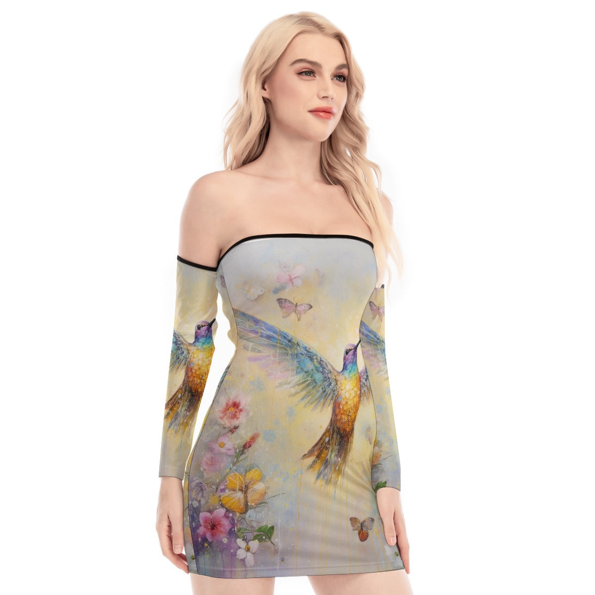 All-Over Print Women's Off-shoulder Back Lace-up Dress