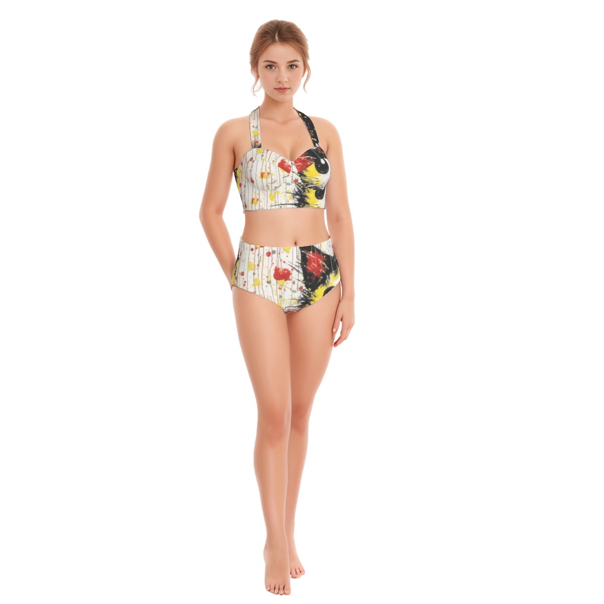 All-Over Print Women's Swimsuit Set With Halter