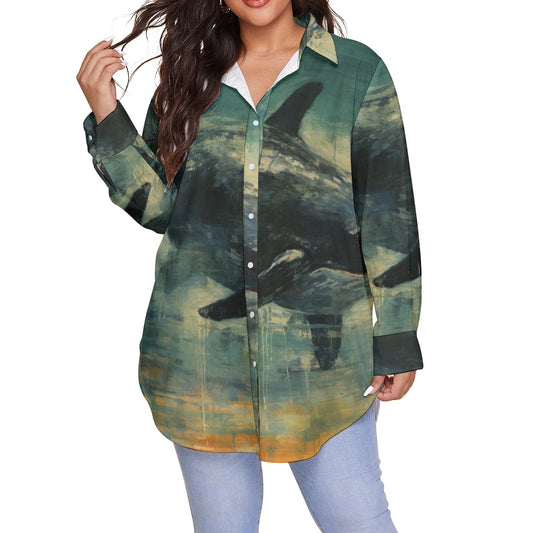 All-Over Print Women's Shirt With Long Sleeve(Plus Size)