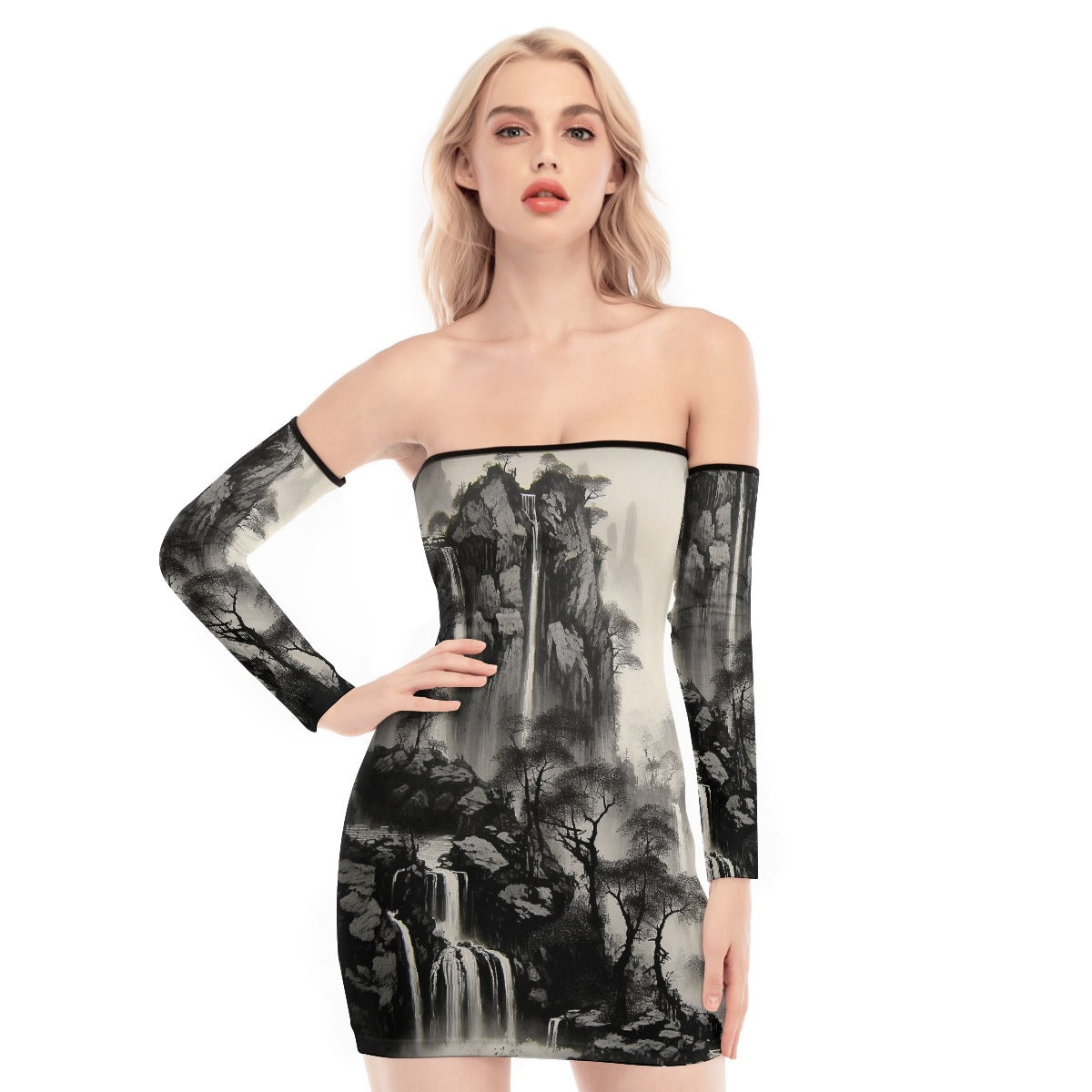 All-Over Print Women's Off-shoulder Back Lace-up Dress