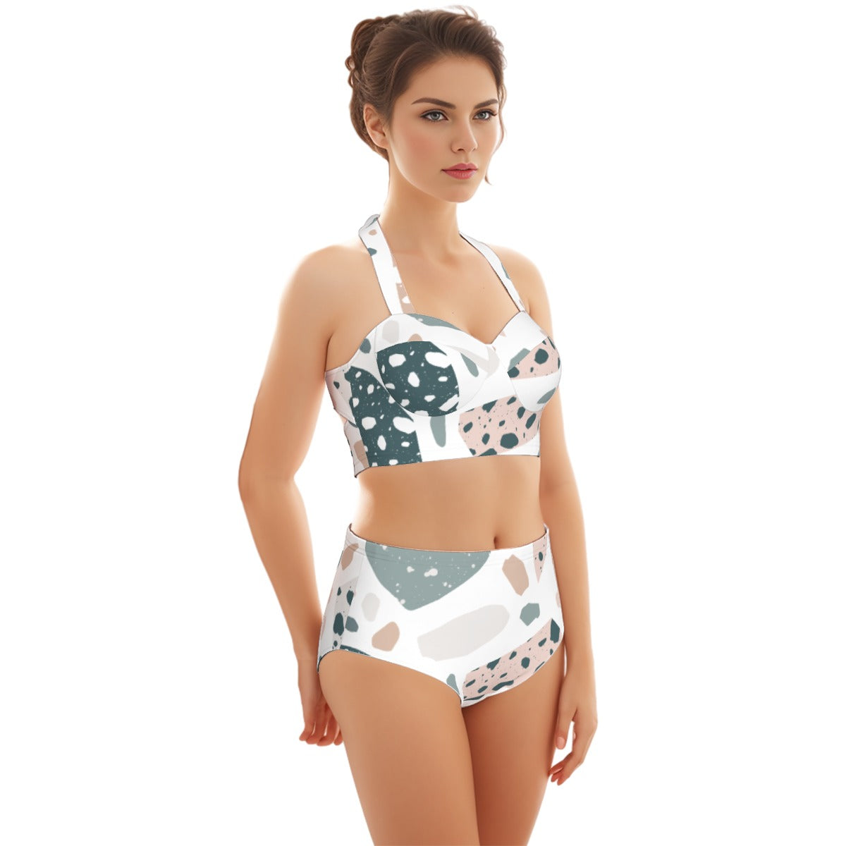 All-Over Print Women's Swimsuit Set With Halter