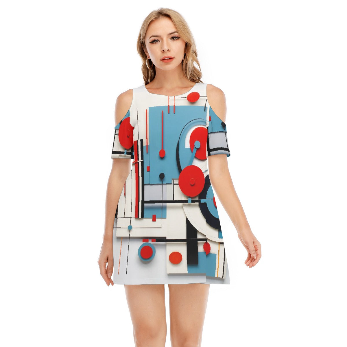 All-Over Print Women's Cold Shoulder Dress | 190GSM Cotton