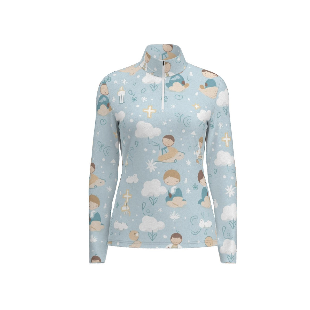 All-Over Print Women's Sports Collar Jersey With Long Sleeve