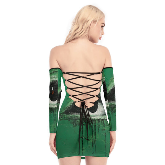 All-Over Print Women's Off-shoulder Back Lace-up Dress