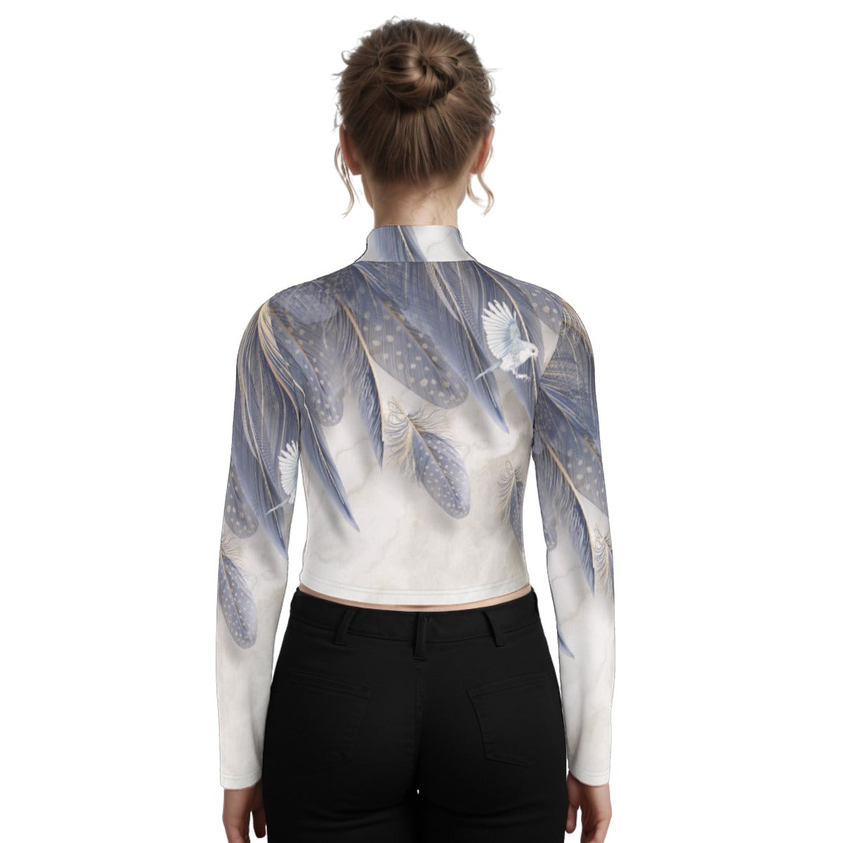 Eco-Friendly All-Over Print Women's Turtleneck T-shirt With Long Sleeve