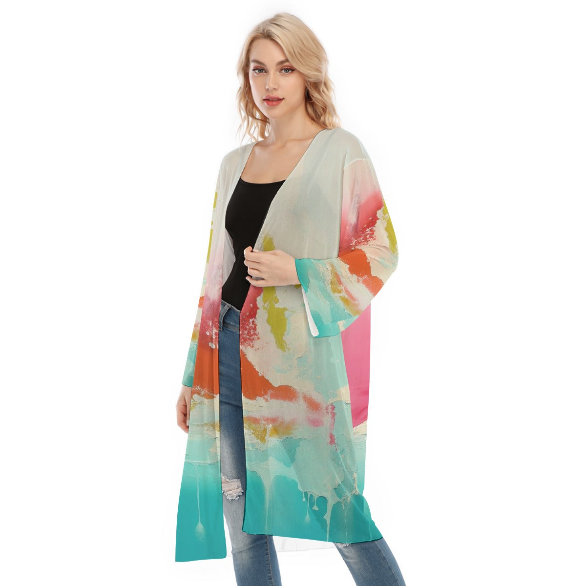 All- Over Print Women's Long Sleeve Mesh Cardigan