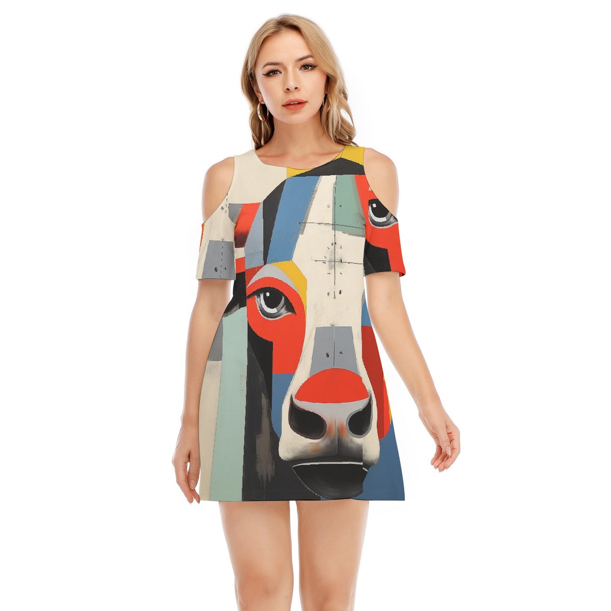 All-Over Print Women's Cold Shoulder Dress | 190GSM Cotton