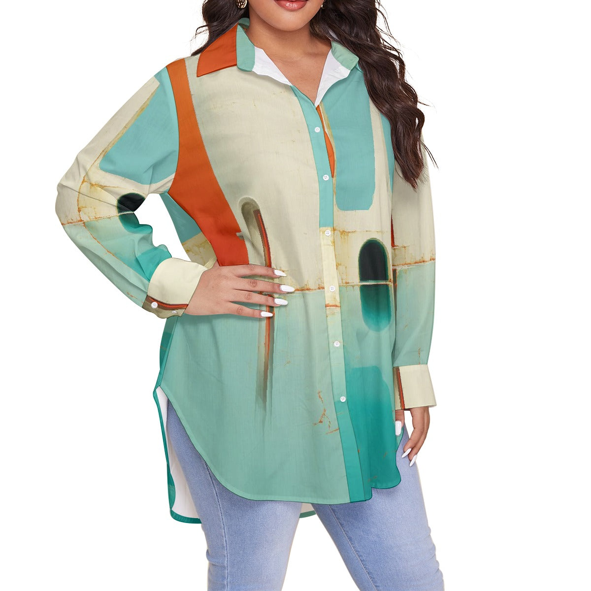 All-Over Print Women's Shirt With Long Sleeve(Plus Size)