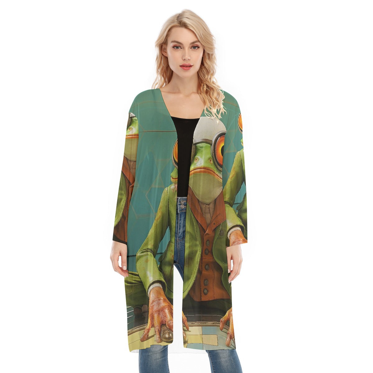 All- Over Print Women's Long Sleeve Mesh Cardigan