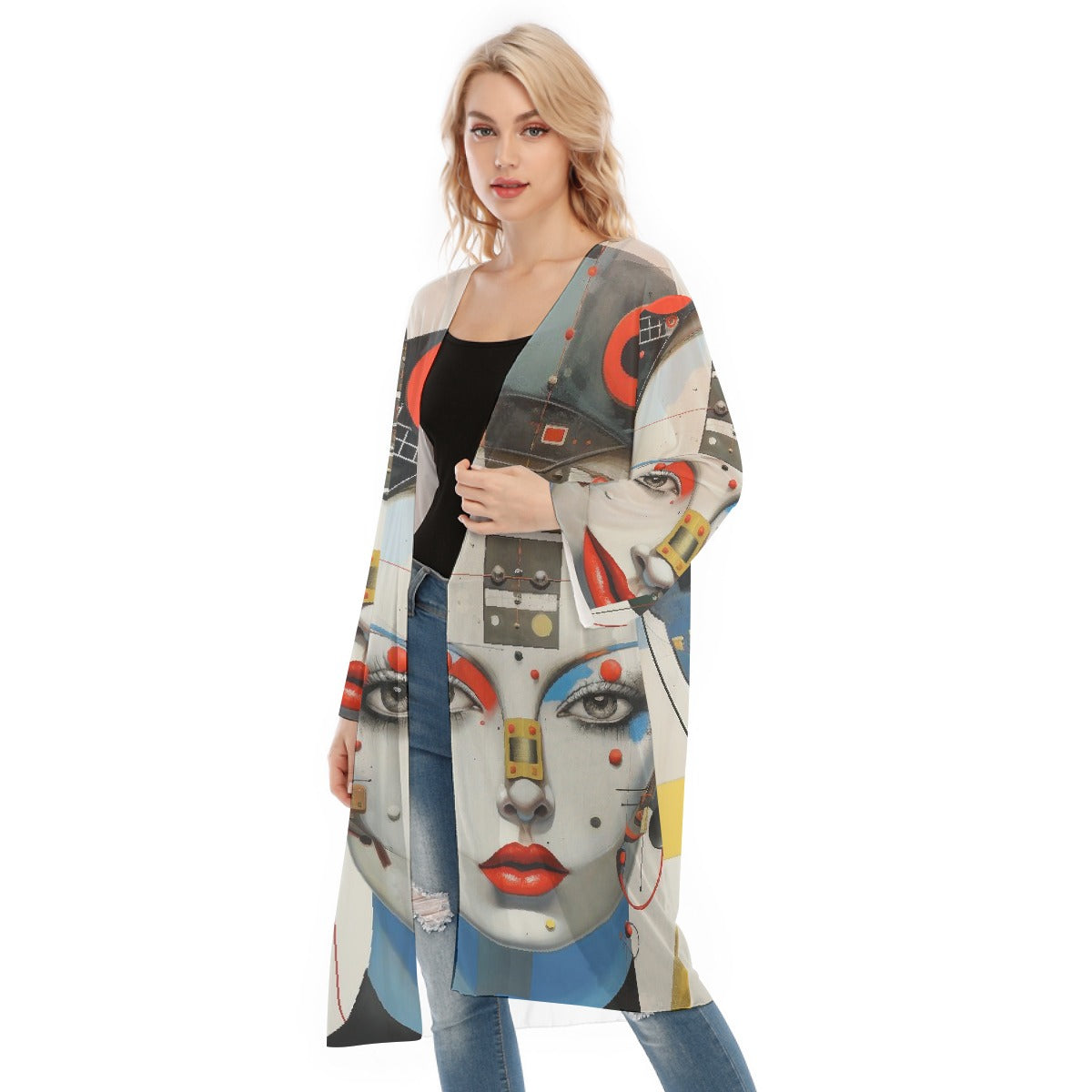 All- Over Print Women's Long Sleeve Mesh Cardigan