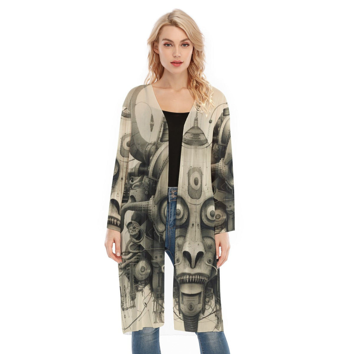 All- Over Print Women's Long Sleeve Mesh Cardigan