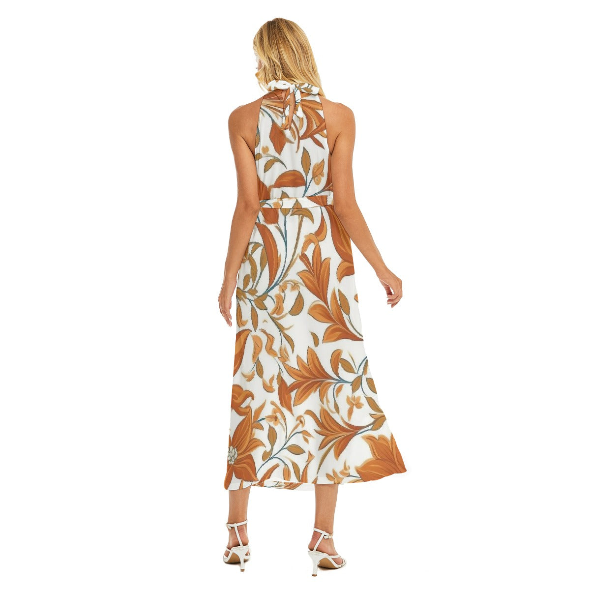 All-Over Print Women's Wrap Hem Belted Halter Dress