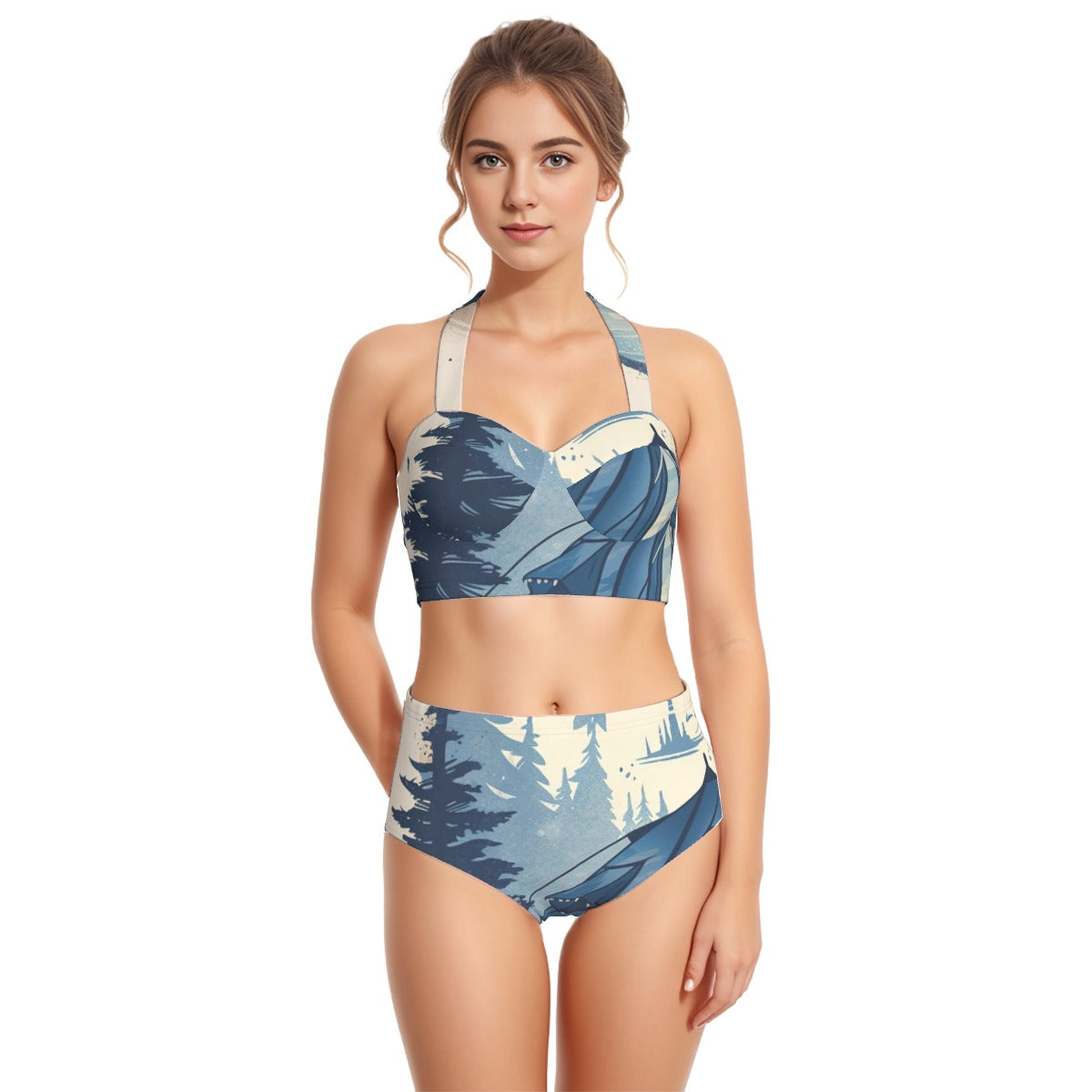 All-Over Print Women's Swimsuit Set With Halter