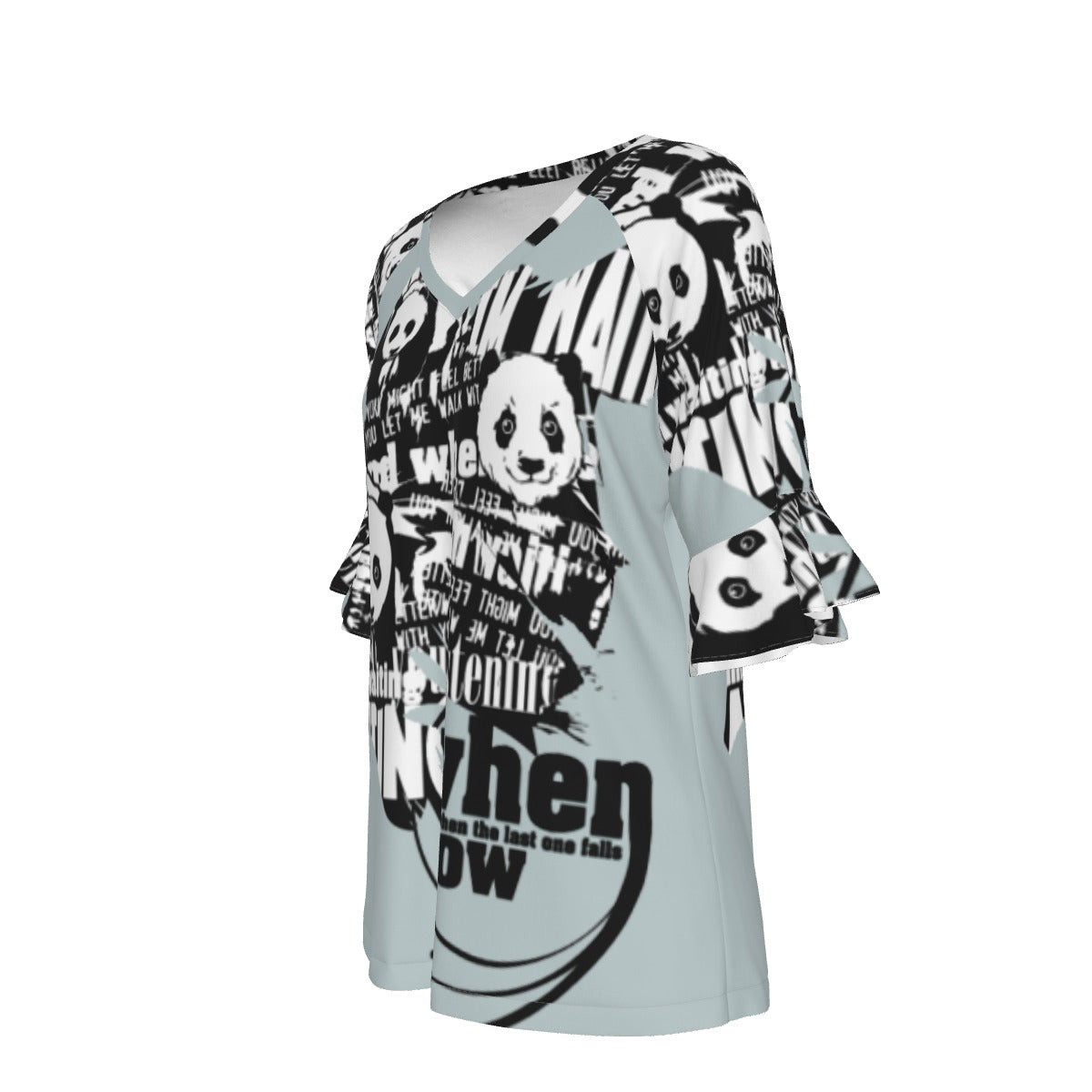 All-Over Print V-neck Women's T-shirt With Bell Sleeve