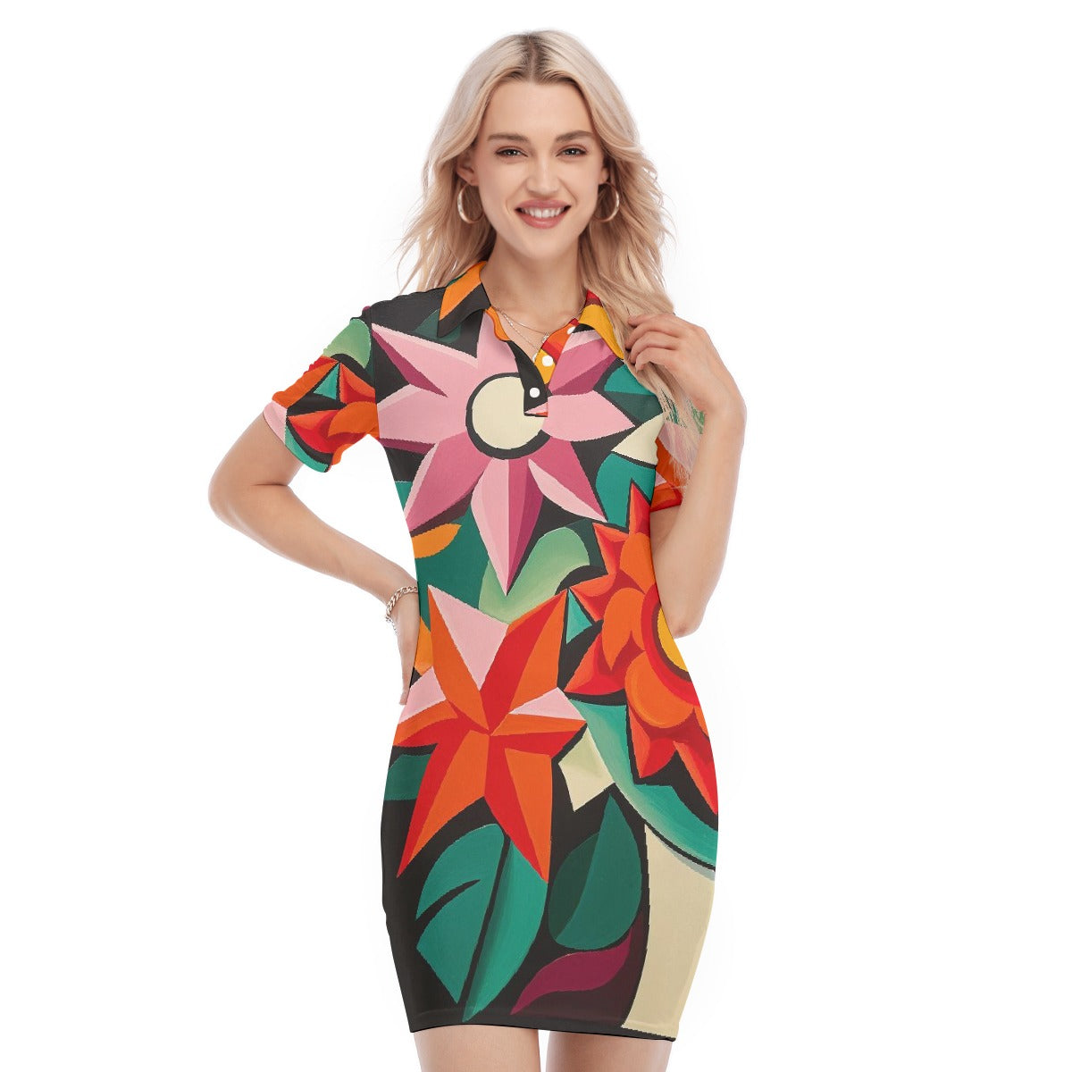 All-Over Print Women's Polo Collar Dress