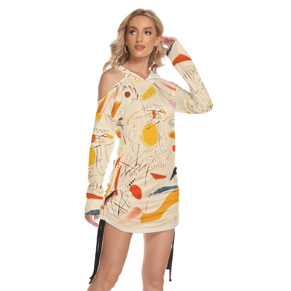 All-Over Print Women's One-shoulder Dress With Waist Shirring