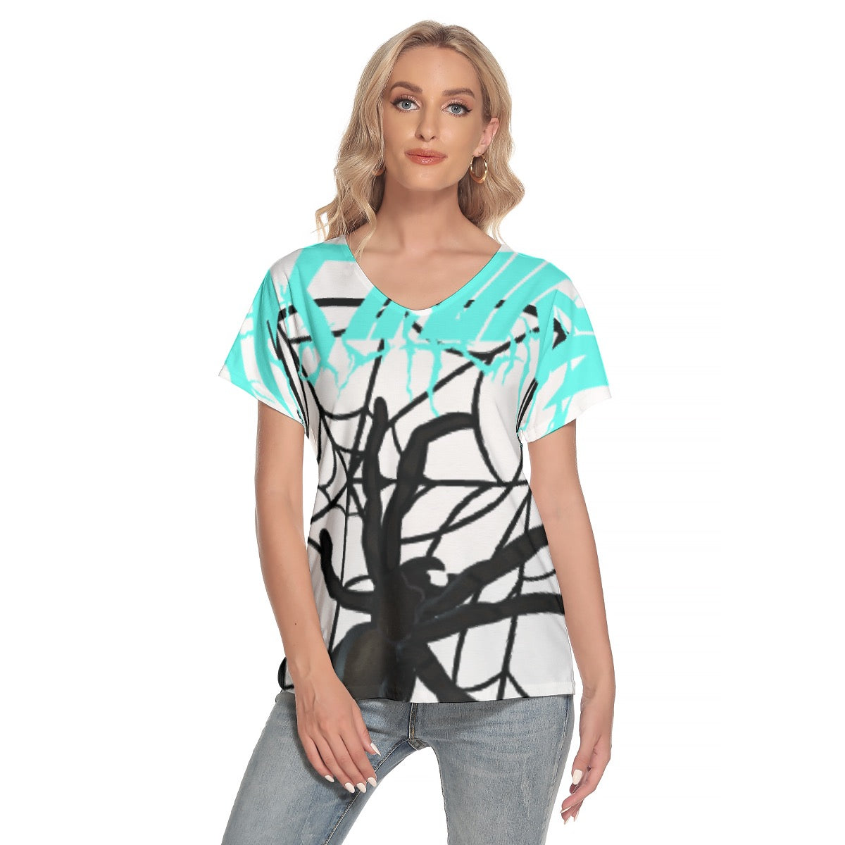 All-Over Print Women's Loose V-neck Short Sleeve T-shirt