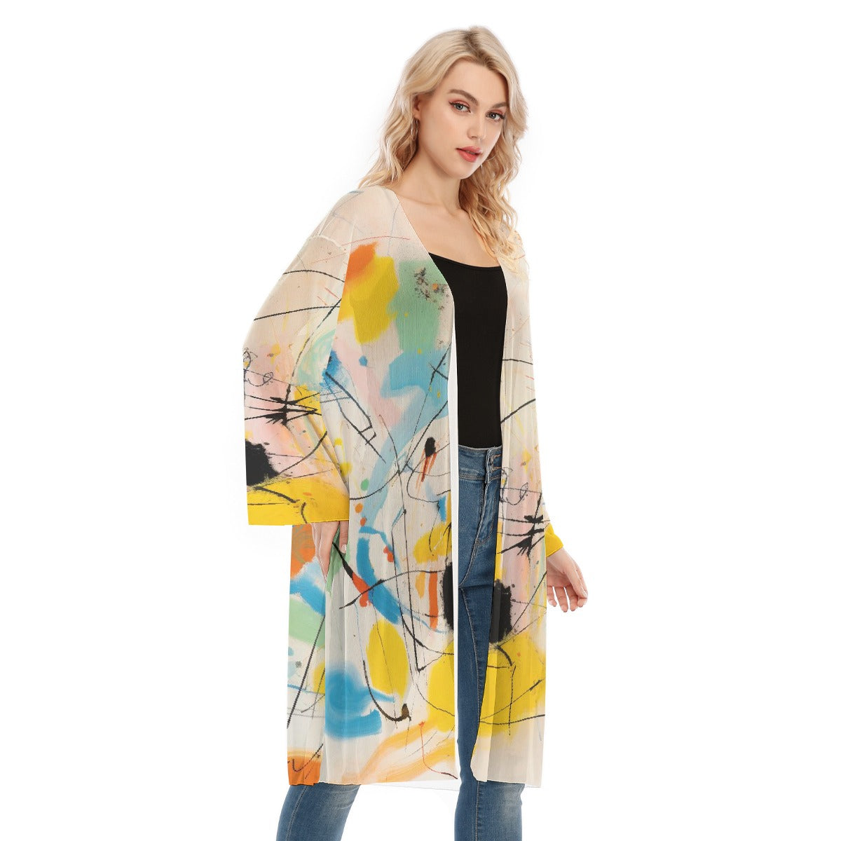 All- Over Print Women's Long Sleeve Mesh Cardigan