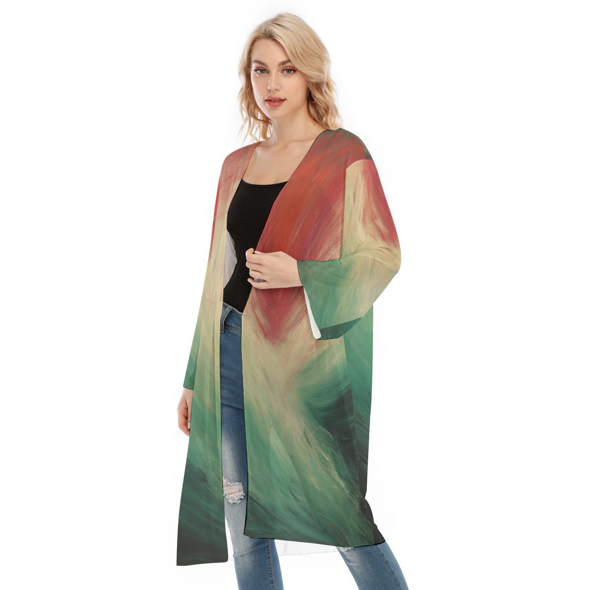 All- Over Print Women's Long Sleeve Mesh Cardigan