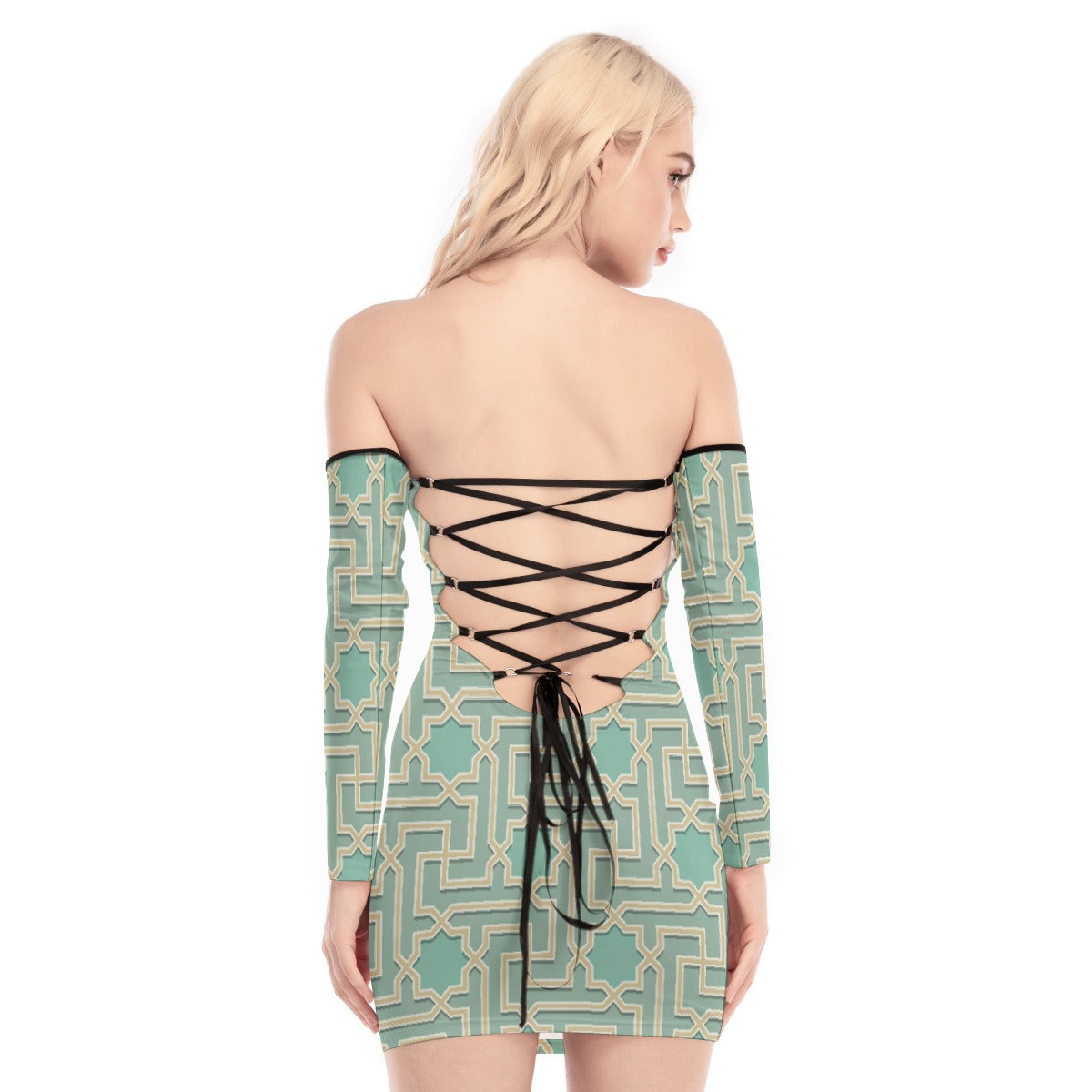 All-Over Print Women's Off-shoulder Back Lace-up Dress