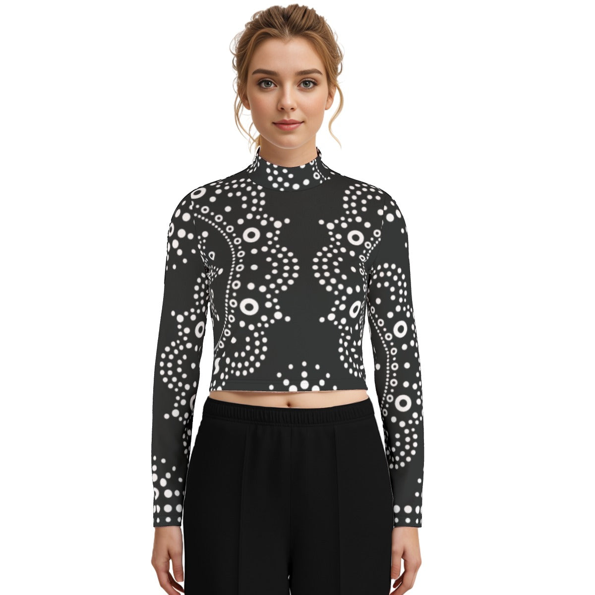 Eco-Friendly All-Over Print Women's Turtleneck T-shirt With Long Sleeve