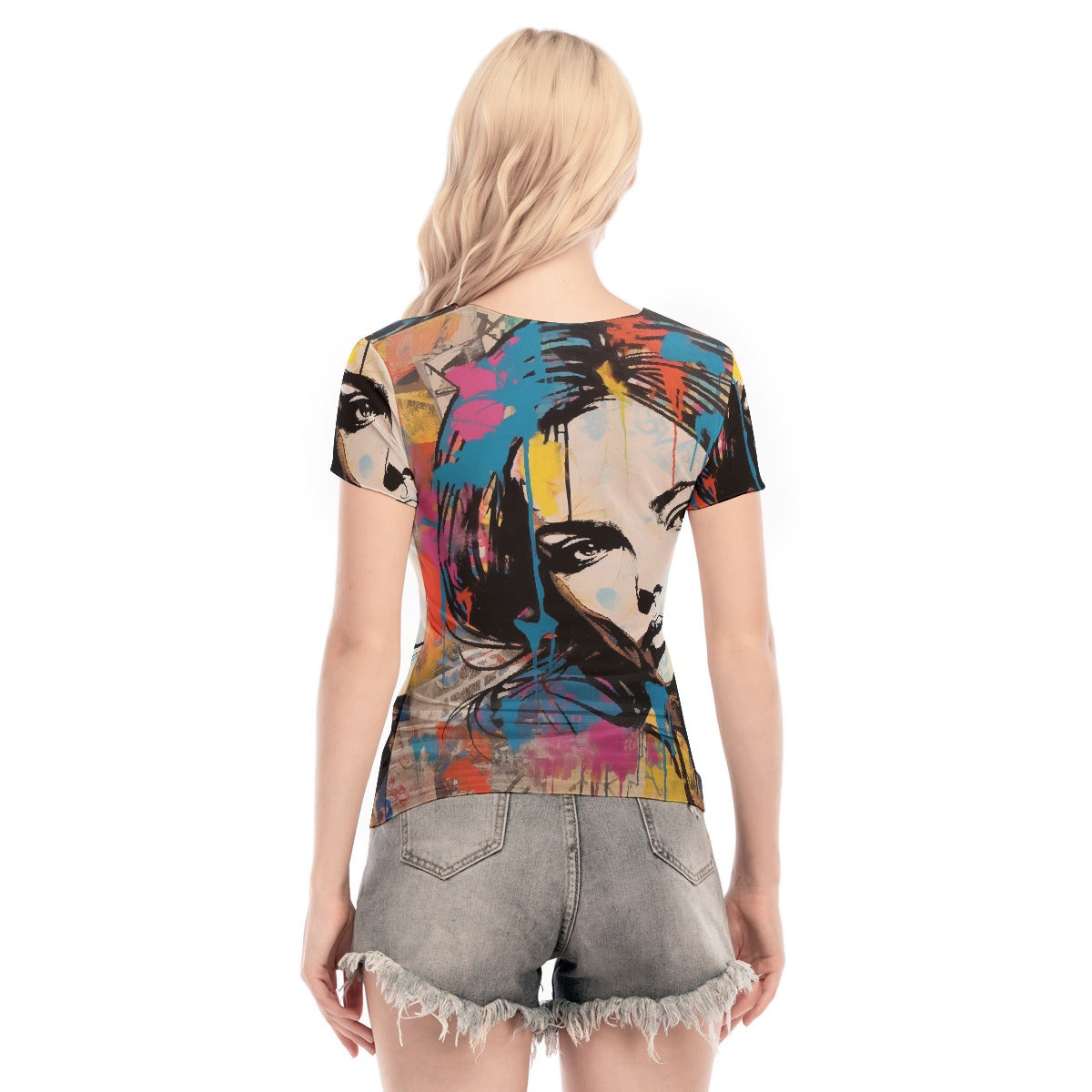 All-Over Print Women's Short Sleeve Mesh Blouse