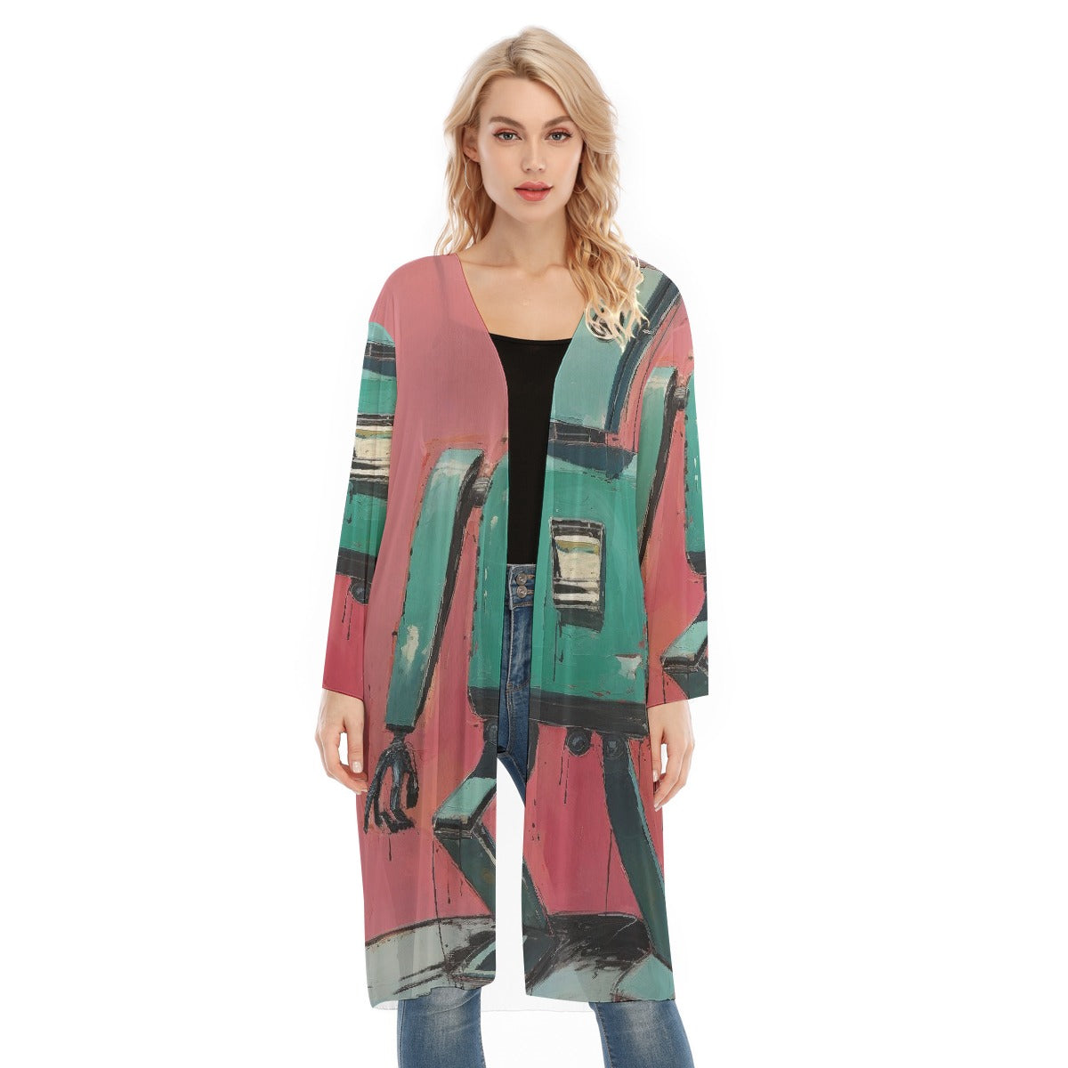 All- Over Print Women's Long Sleeve Mesh Cardigan