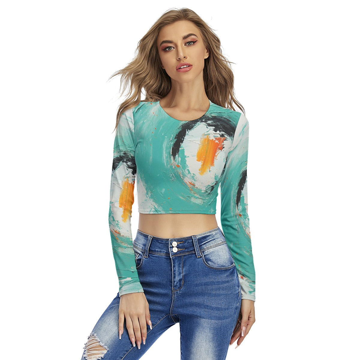 All-Over Print Women's Round Neck Crop Top T-Shirt