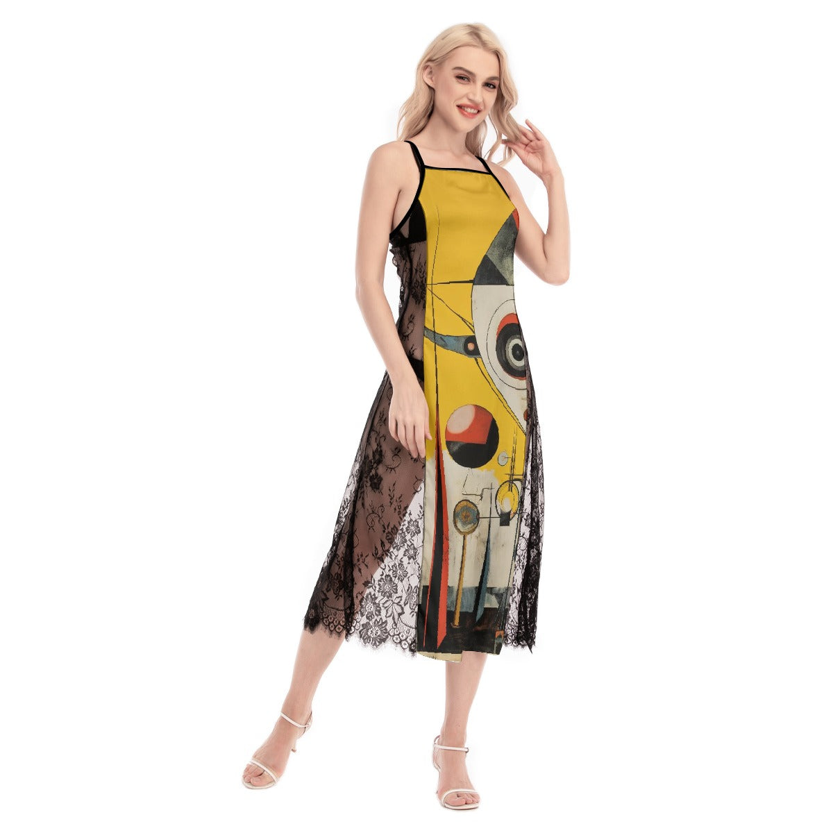 All-Over Print Women's Lace Cami Cross Back Dress