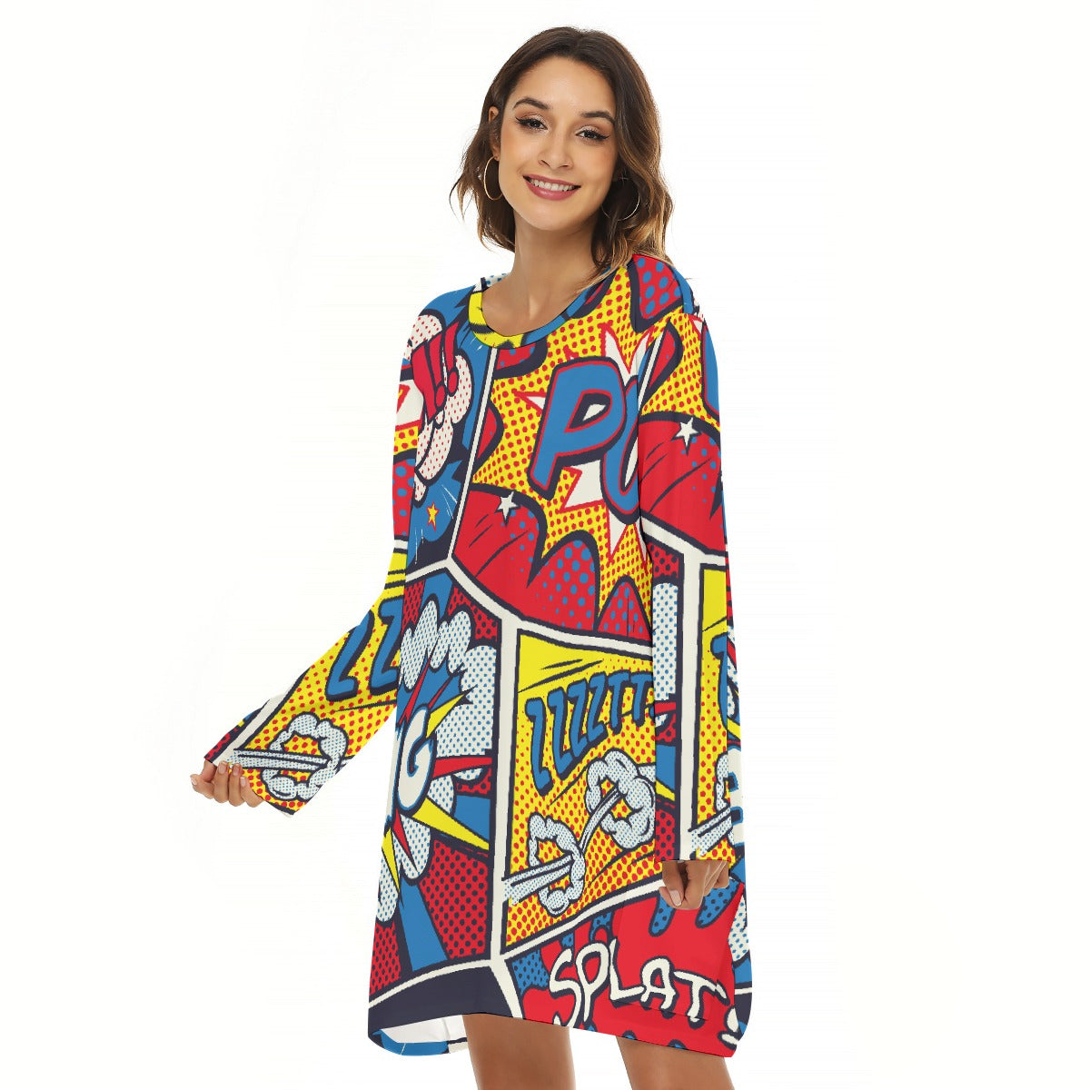 All-Over Print  Women's Loose Crew Neck Dress