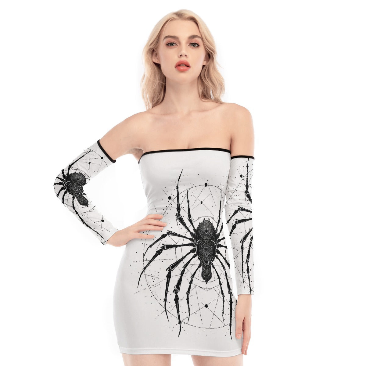 All-Over Print Women's Off-shoulder Back Lace-up Dress