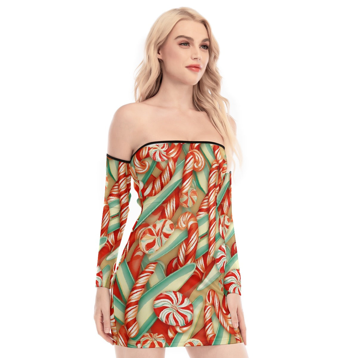 All-Over Print Women's Off-shoulder Back Lace-up Dress