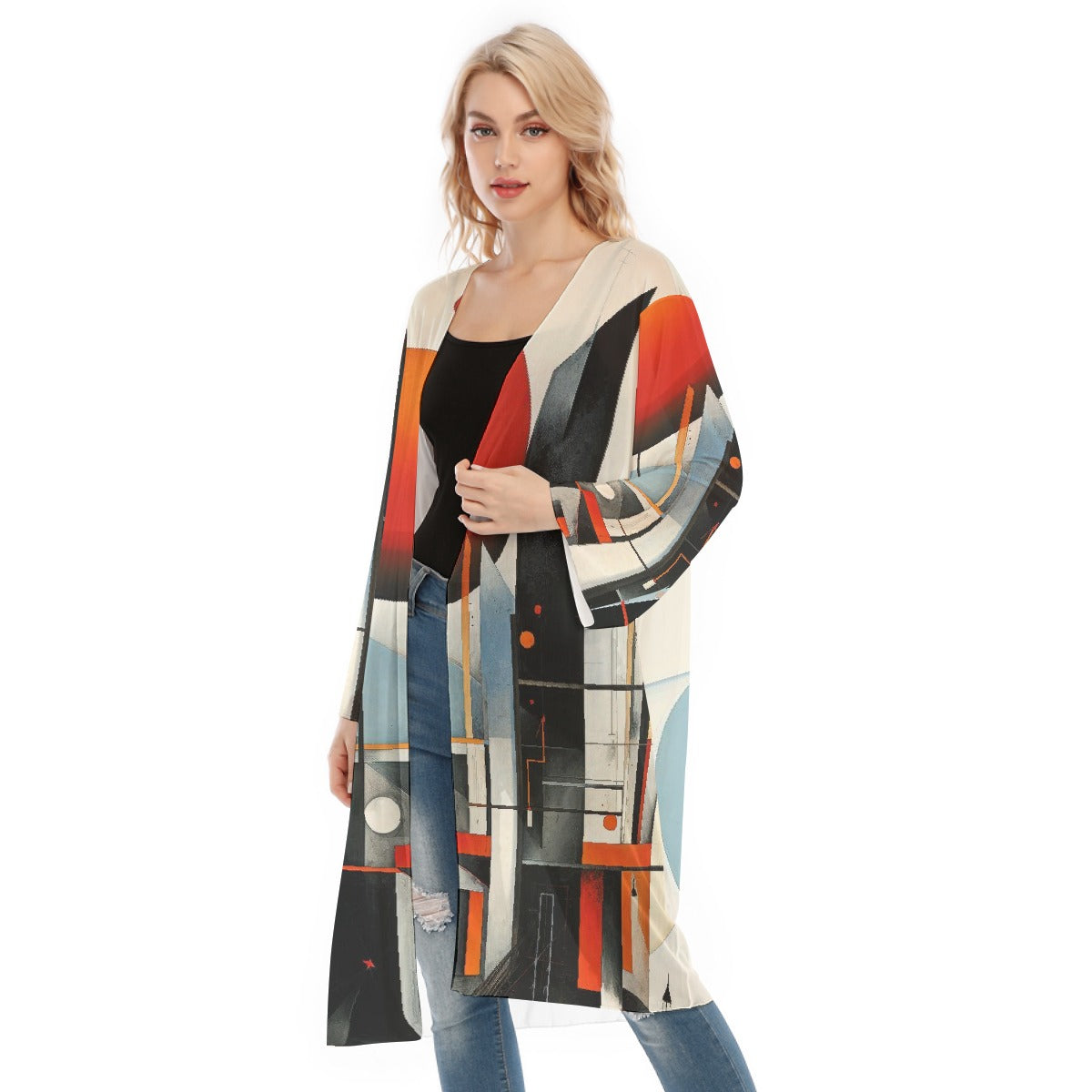 All- Over Print Women's Long Sleeve Mesh Cardigan