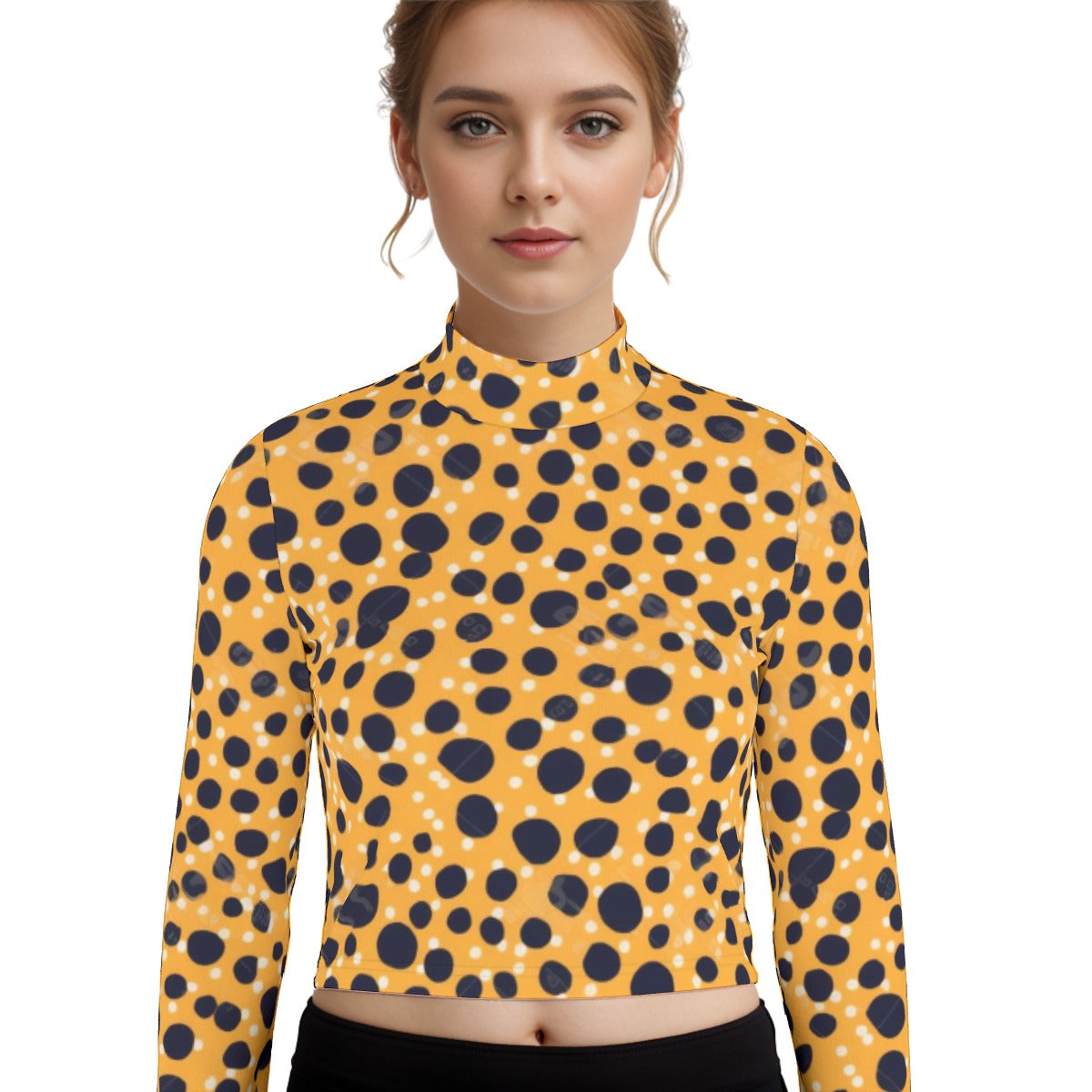 Eco-Friendly All-Over Print Women's Turtleneck T-shirt With Long Sleeve