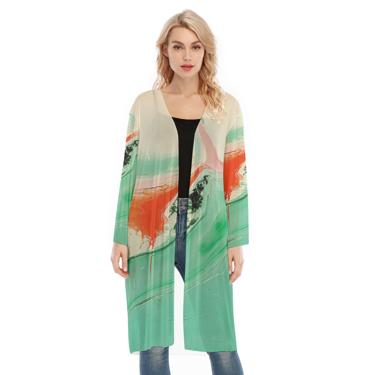 All- Over Print Women's Long Sleeve Mesh Cardigan