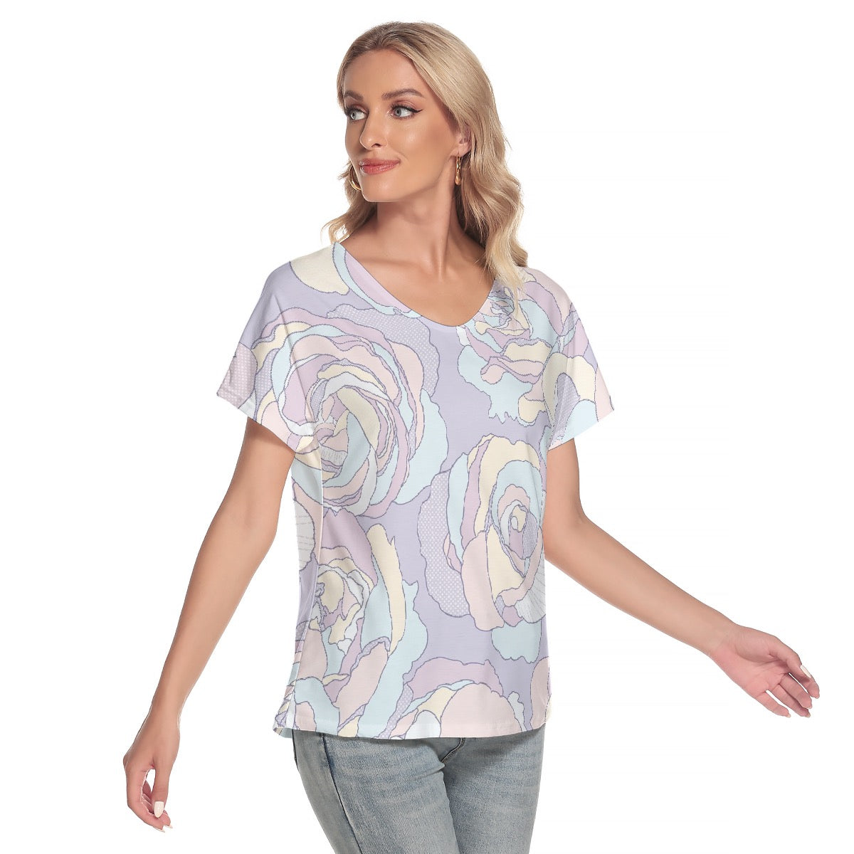 All-Over Print Women's Loose V-neck Short Sleeve T-shirt