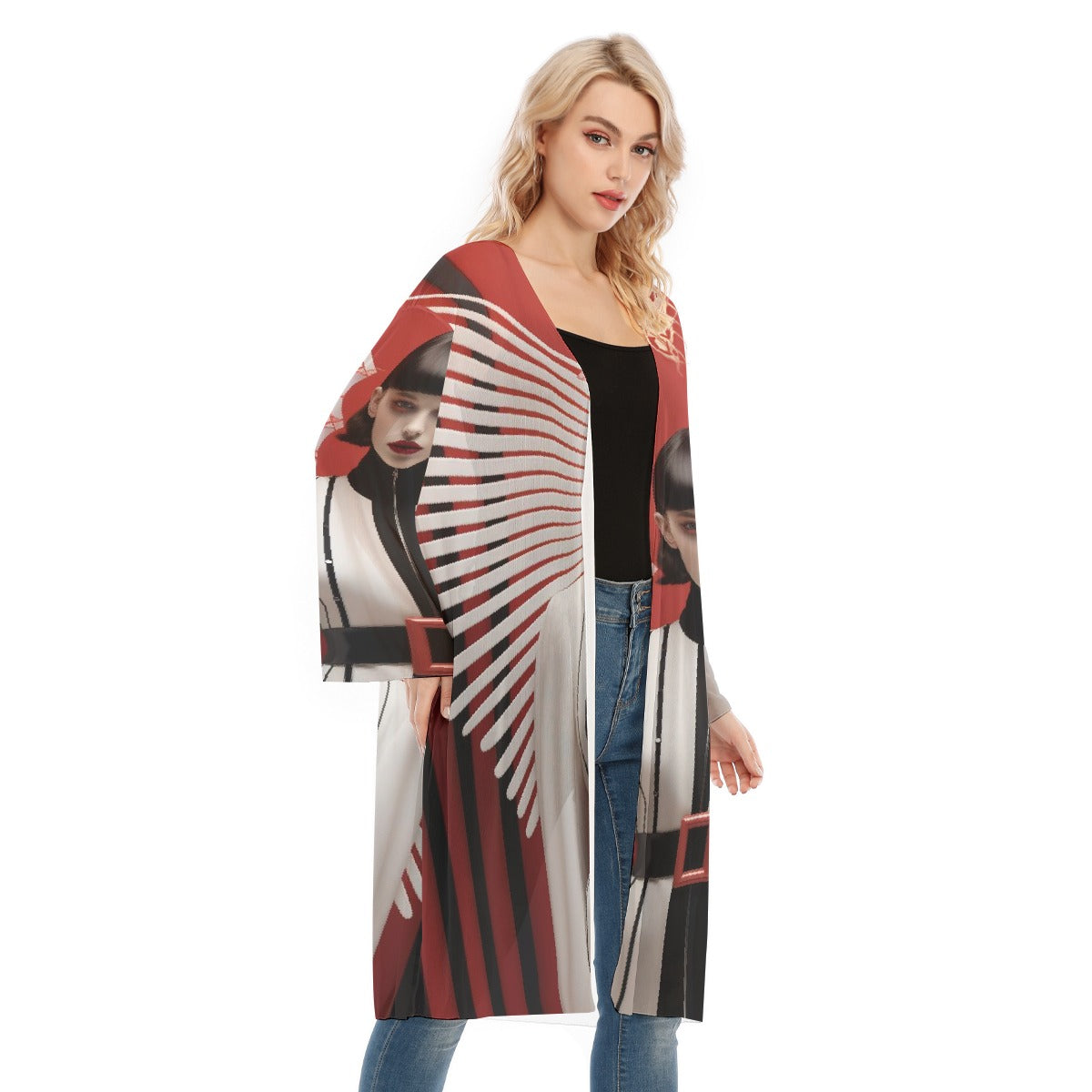 All- Over Print Women's Long Sleeve Mesh Cardigan