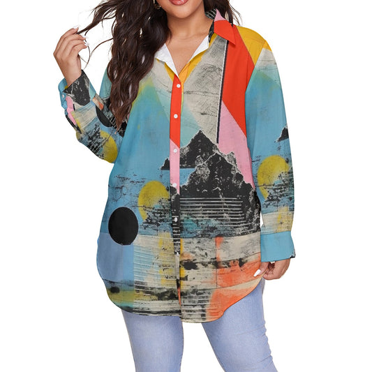 All-Over Print Women's Shirt With Long Sleeve(Plus Size)