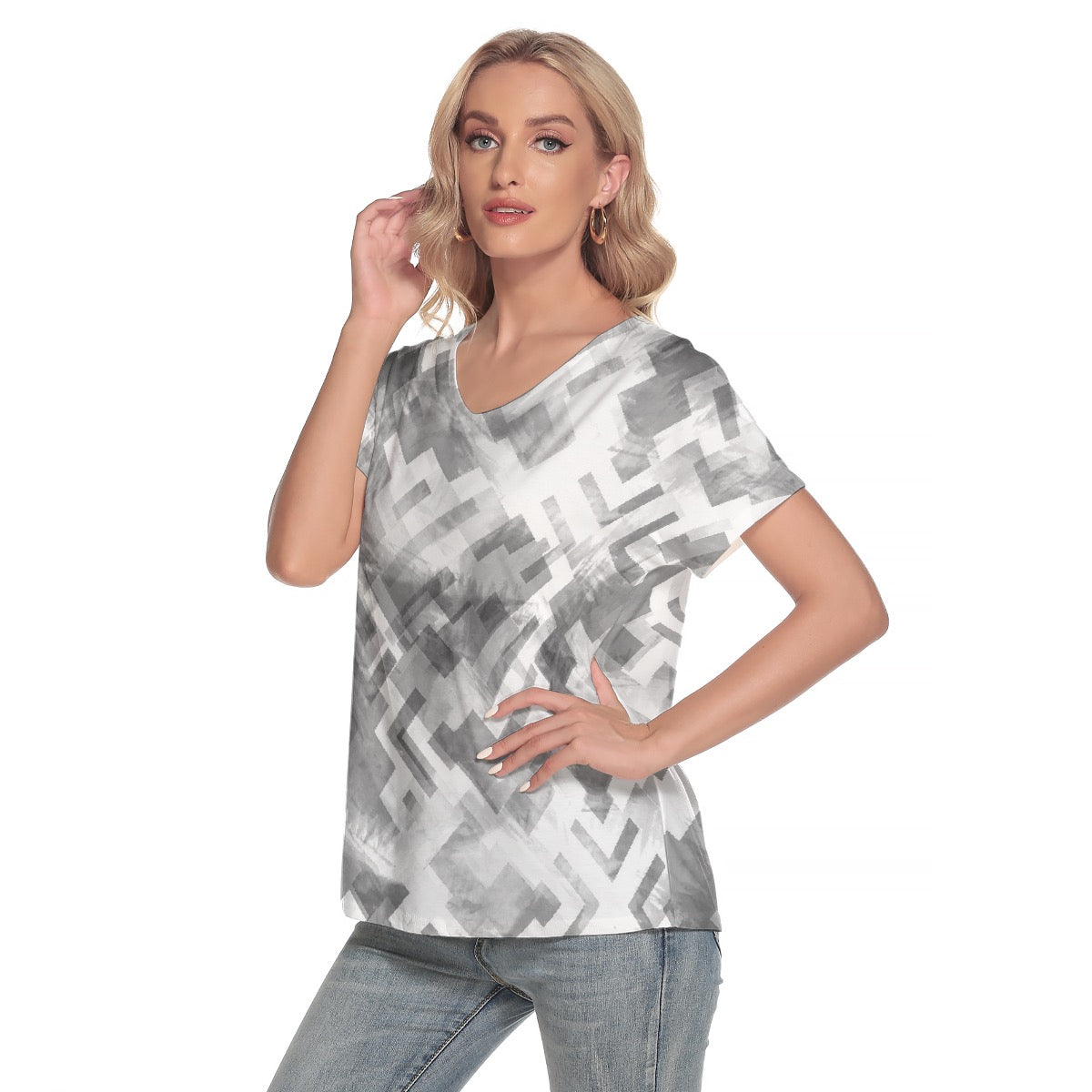 All-Over Print Women's Loose V-neck Short Sleeve T-shirt