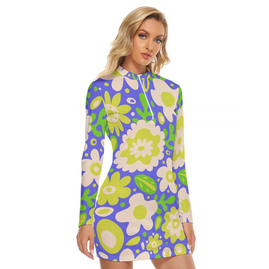 All-Over Print Women's Zip Front Tight Dress