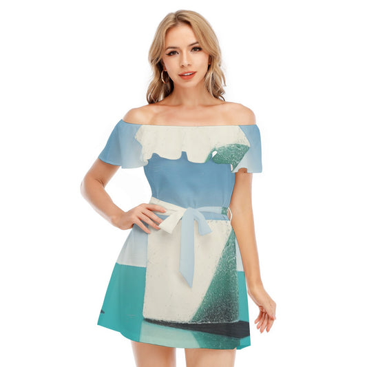 All-Over Print Women's Off-shoulder Dress With Ruffle