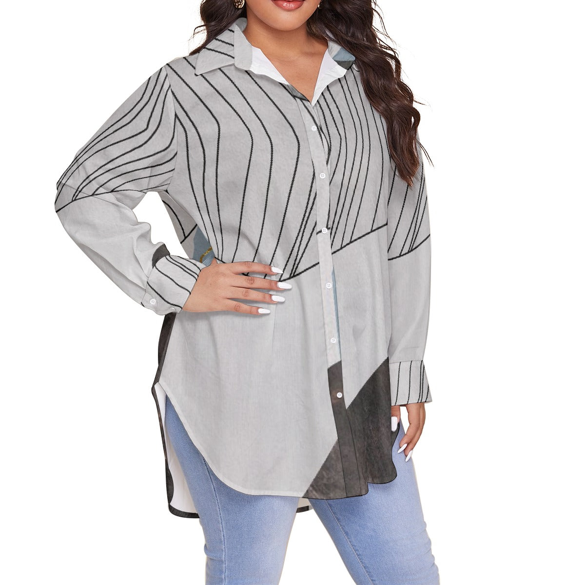 All-Over Print Women's Shirt With Long Sleeve(Plus Size)